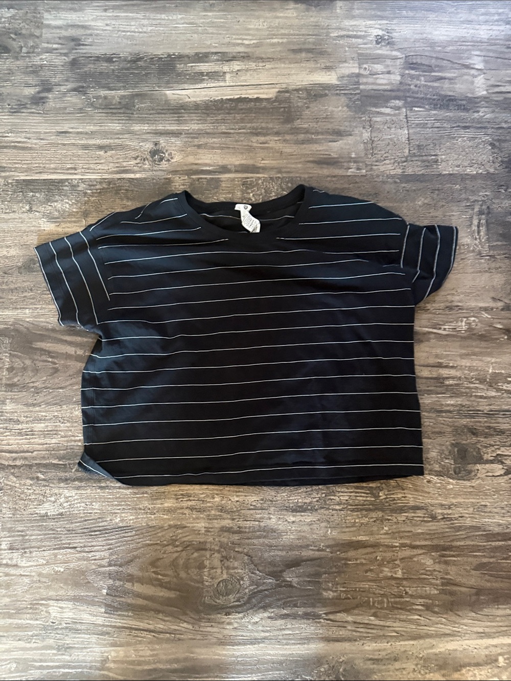 lululemon athletica Black Cropped Stripe Tee